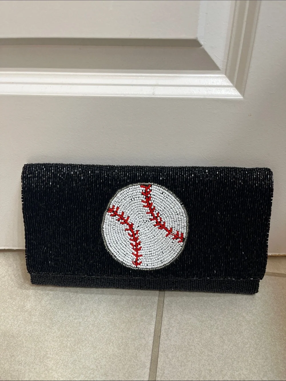 Black Beaded Baseball Clutch - Unbranded